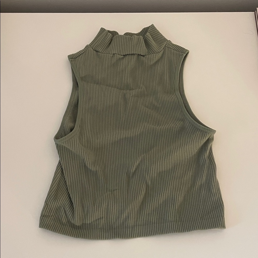 Zara Ribbed Mock Neck Tank Top - Olive
